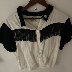 Fashion Brand Company Black and White Western Cropped Shirt with Dice Embroidery